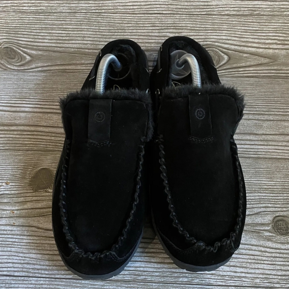 Clarks Mens Venetian Moccasin Suede Slippers Faux Fur Lined  Size 10 JMH0674